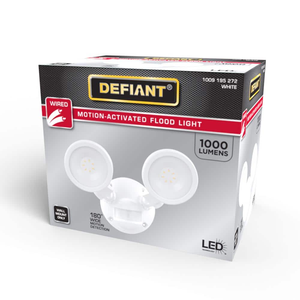 Defiant 180° White Motion Sensing Security Light Wired Outdoor 2-Head LED Flood Light 1000 Lumens (3)