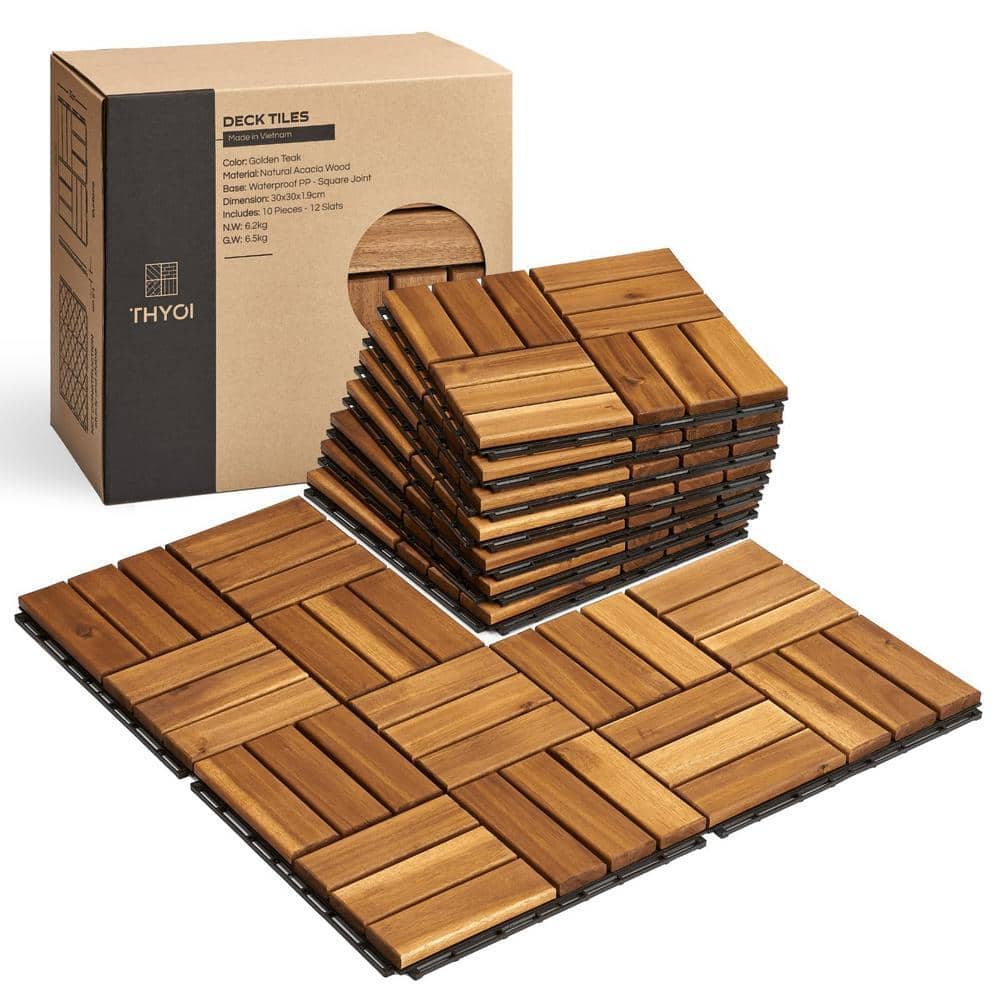 Angel Sar 10-Piece 12 in. x 12 in. Interlocking Deck Tiles, Patio Flooring Outdoor Waterproof for Balcony, Backyard