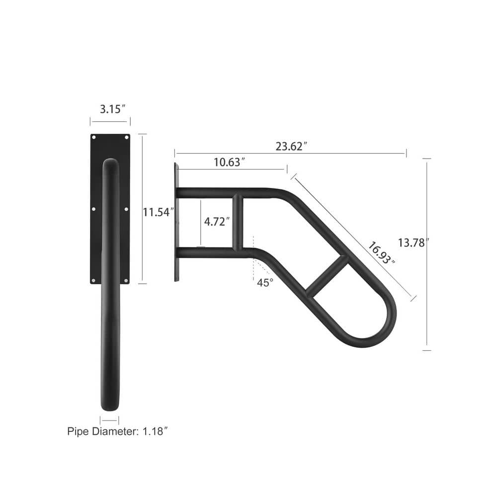 Unbranded 1.96 ft. Black Metal Handrail Wall Mounted U-Shape Anti-Slip Safety Handrail for Indoor Outdoor Garden Porch Garage (2)
