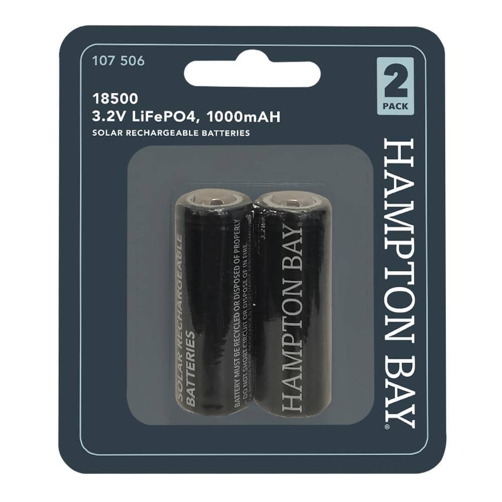Hampton Bay Lithium Phosphate 1000 mAh Solar Rechargeable 18500 Batteries (2-Pack) (2)