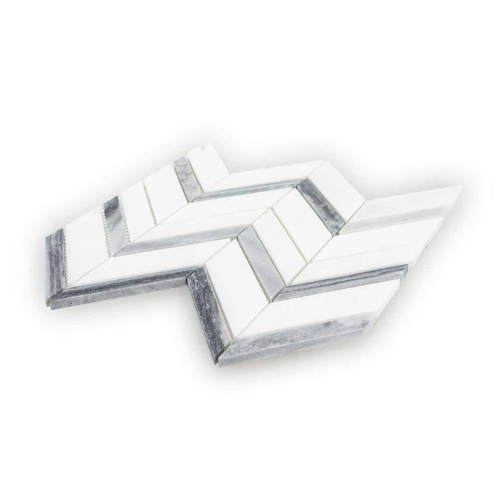 Jeffrey Court Glacier Edge White and Gray 9.875 in. x 11.25 in. Chevron Honed Marble Floor and Wall Mosaic Tile (0.771 sq. ft./Each) (4)