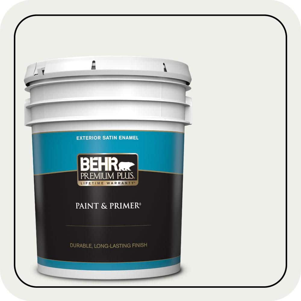 BEHR PREMIUM PLUS 5 gal. Designer Collection #DC-004 Winter White Satin Enamel Exterior Paint & Primer