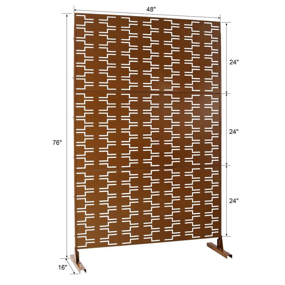 FUIOP MYUT 4 ft. x 6 ft. Brown Metal Outdoor Privacy Screen for Garden, Patio, Freestanding Decorative (3)