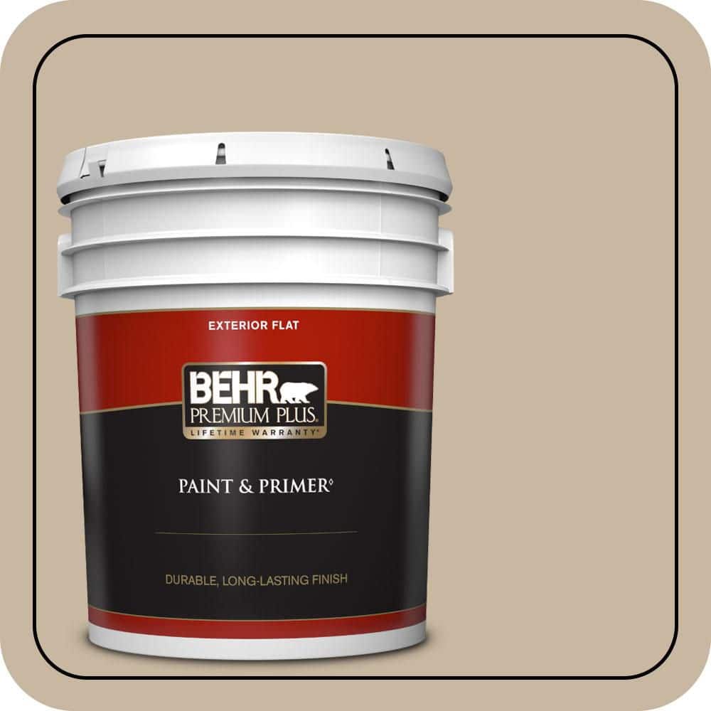 BEHR PREMIUM PLUS 5 gal. #QE-28 Ranch Tan Flat Exterior Paint & Primer