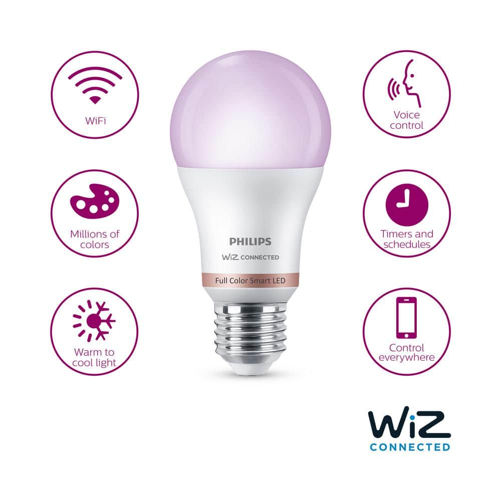 Philips Color and Tunable White A19 LED 60-Watt Equivalent Dimmable Smart Wi-Fi Wiz Connected Wireless Light Bulb (2-Pack) (3)