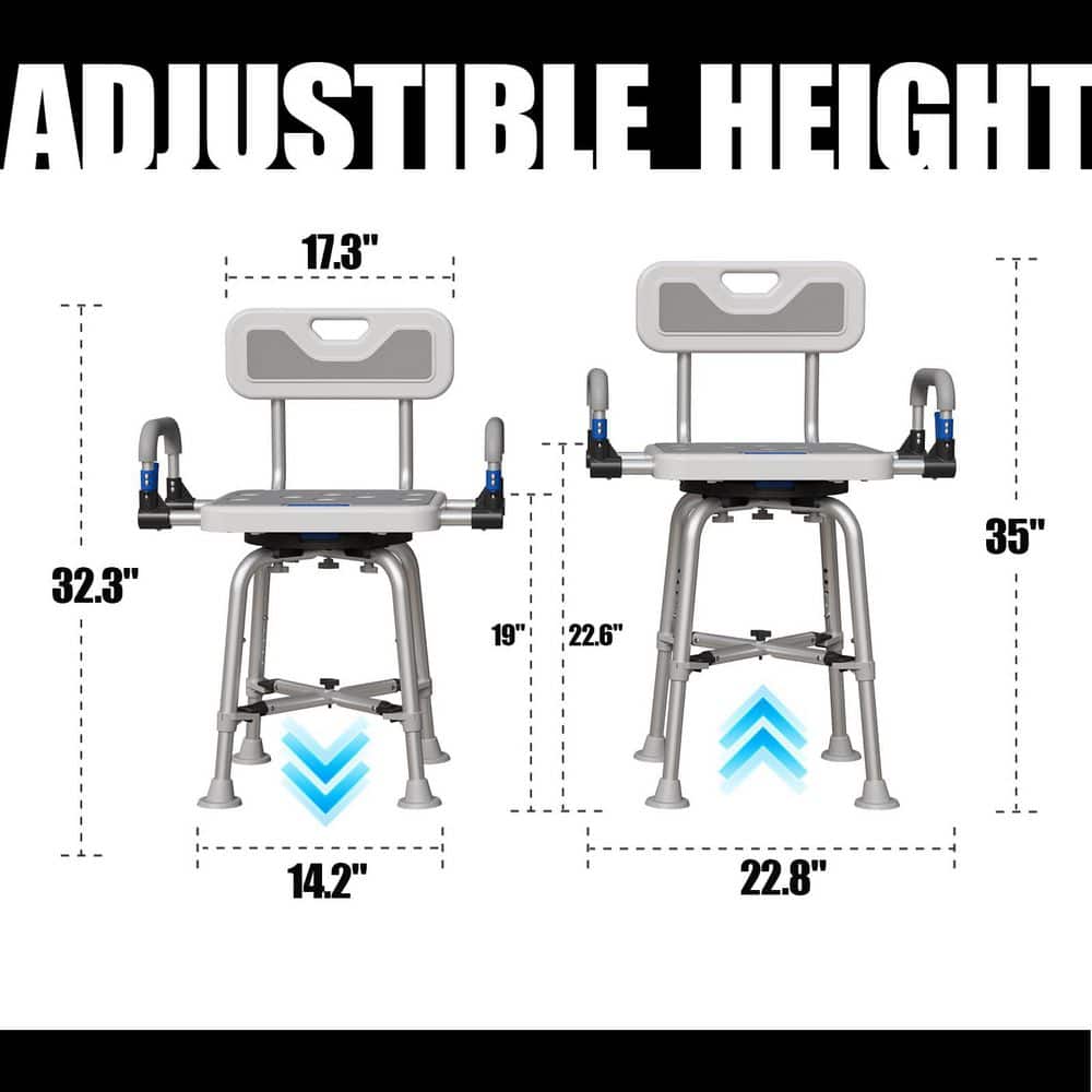 Wudkey 400 lb. 360° Swivel Shower Chair in Gray with Armrests, Backrest and Adjustable Height, Bath Transfer Stool for Elderly (2)