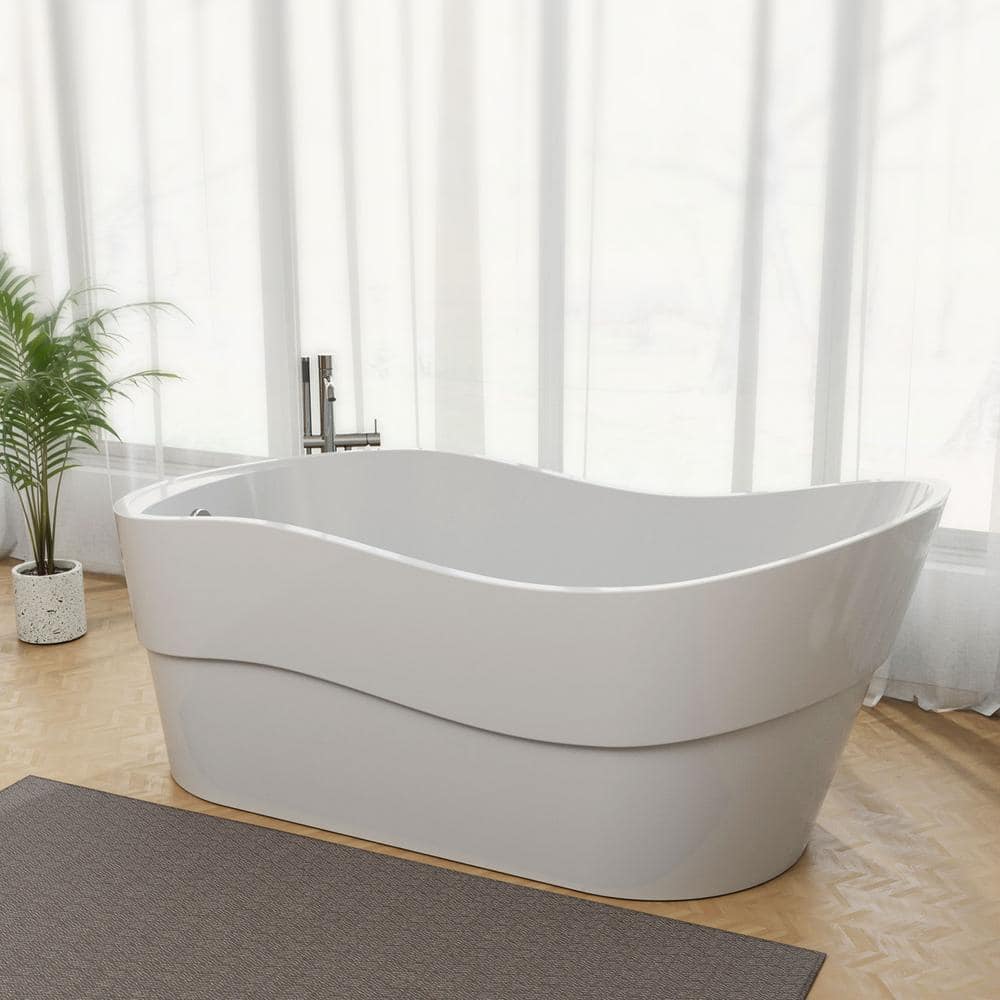 Empava Acrylic Flatbottom Single Slipper Freestanding Soaking Bathtub with Polished Chrome Overflow and Drain (4)