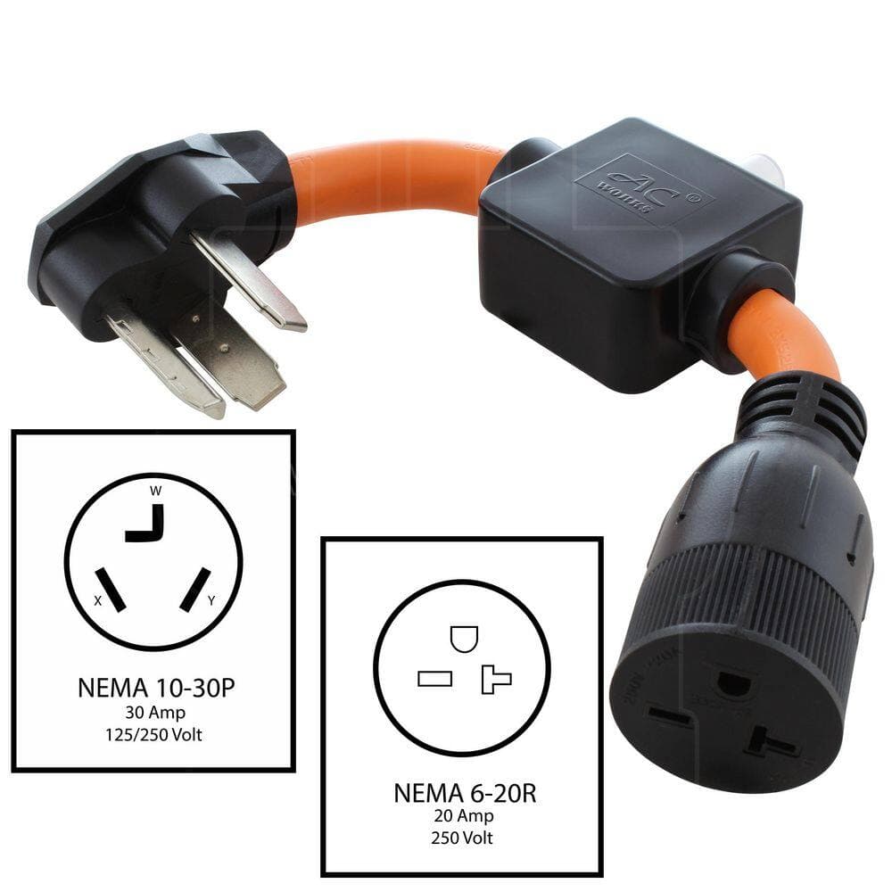 AC WORKS 3-Prong Dryer Plug to 6-20 Outlet with 20A Inline Breaker 1 ft. 10 / 3 STW Indoor/Outdoor Cord in Orange (2)
