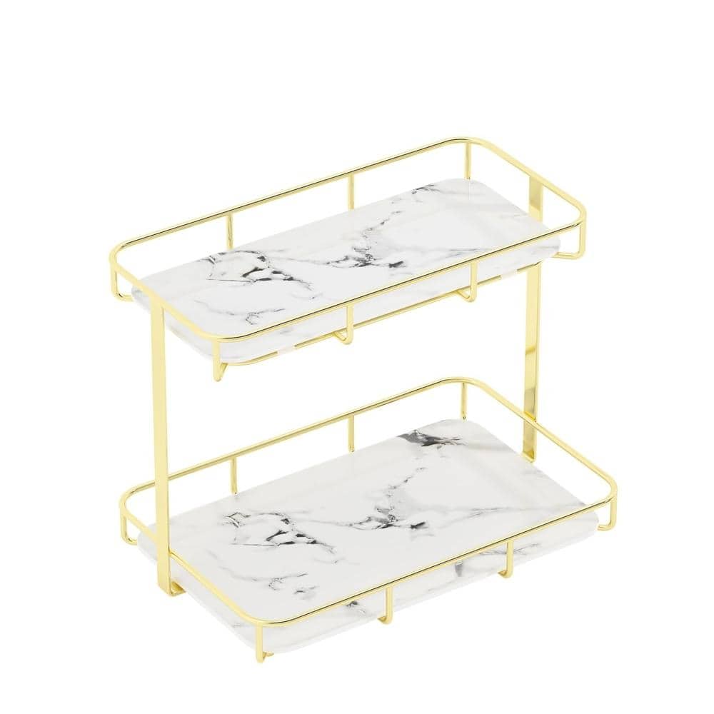 Whatseaso 11.41 in. W x 10.03 in H x 7.48 in. D Stainless Steel in Gold Over The Toilet Storage Bathroom Organizer Countertop (1)
