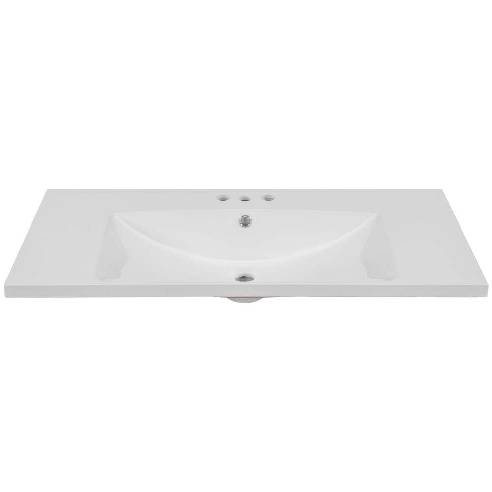 COWLOWN 36 in. W x 18 in. D Ceramic Vanity Top in White, Single Bathroom Basin Sink, Vanity Top Only, 3-Faucet Holes (1)