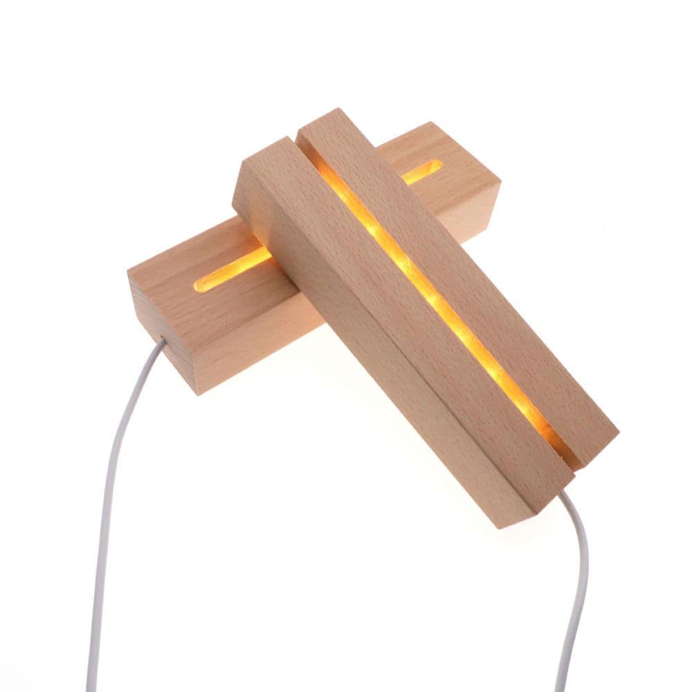 Unbranded 2 Pack Rectangle LED Wood Finish Display Base Warm Light Stand for Crystal Glass Acrylic Art Night Light