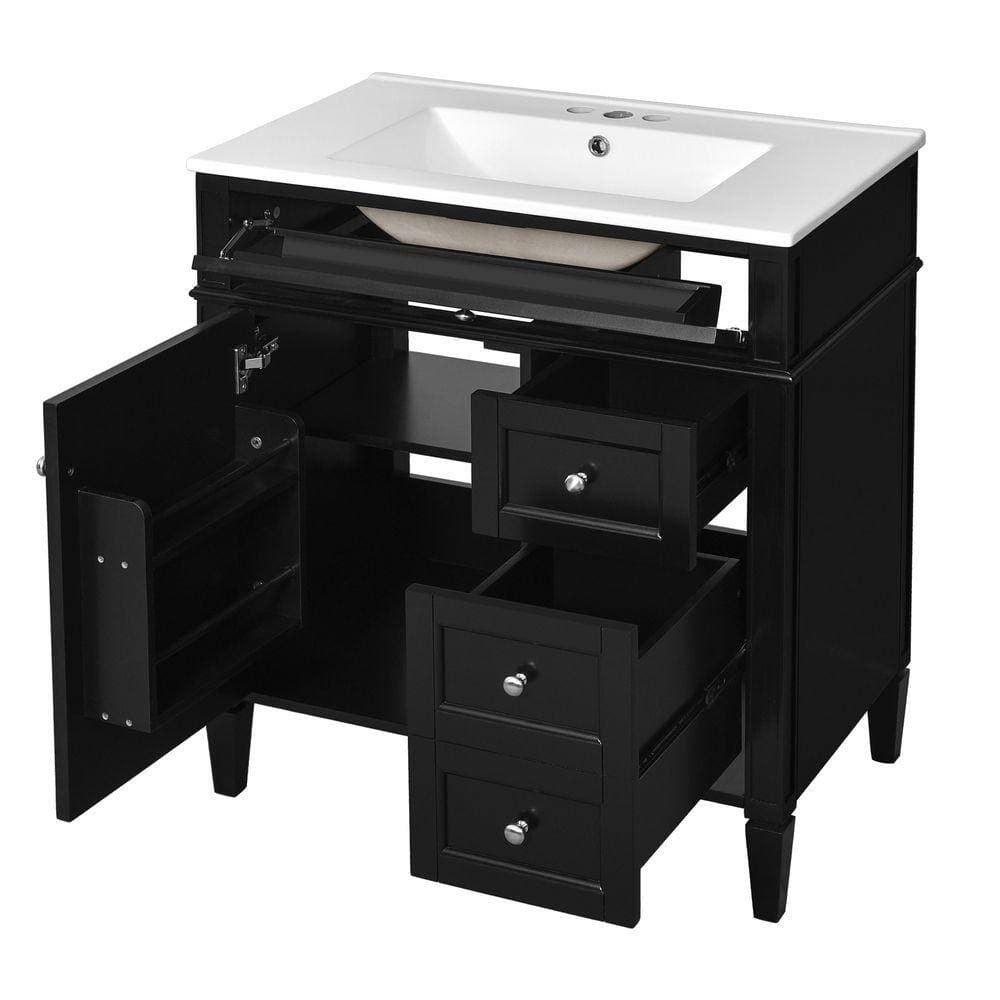 COWLOWN 30 in. W x 18 in. D x 33.8 in. H Bathroom Black Linen Cabinet (1)