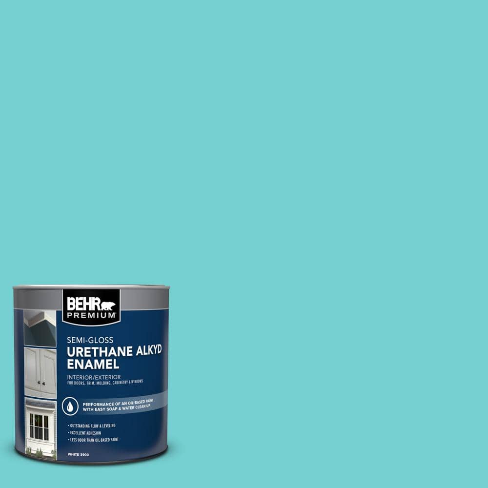 BEHR PREMIUM 1 qt. #P460-3 Soft Turquoise Semi-Gloss Enamel Urethane Alkyd Interior/Exterior Paint (1)