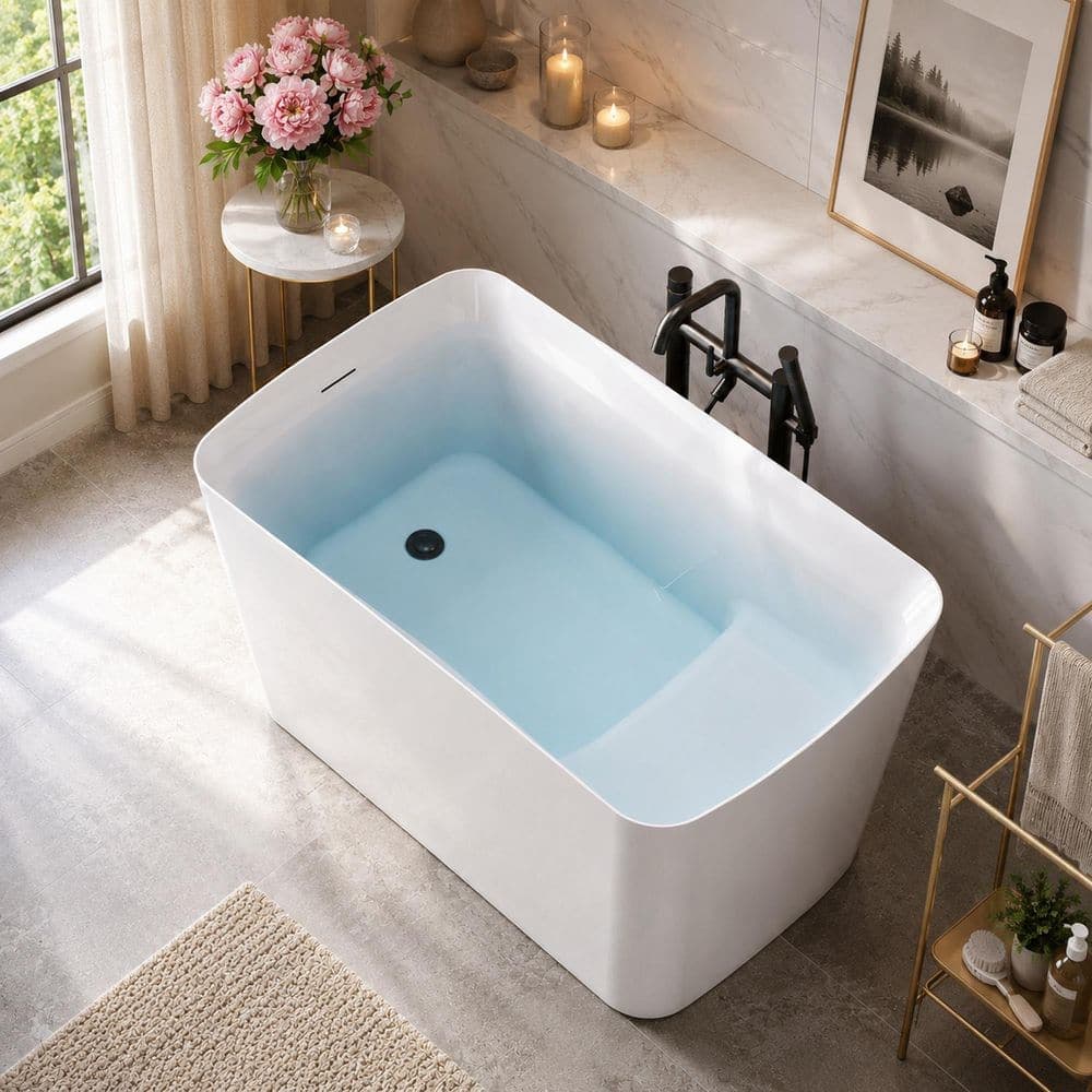 HOROW 47 in. x 26.8 in. Soaking Bathtub with Side Drain in White/Matte Black (1)