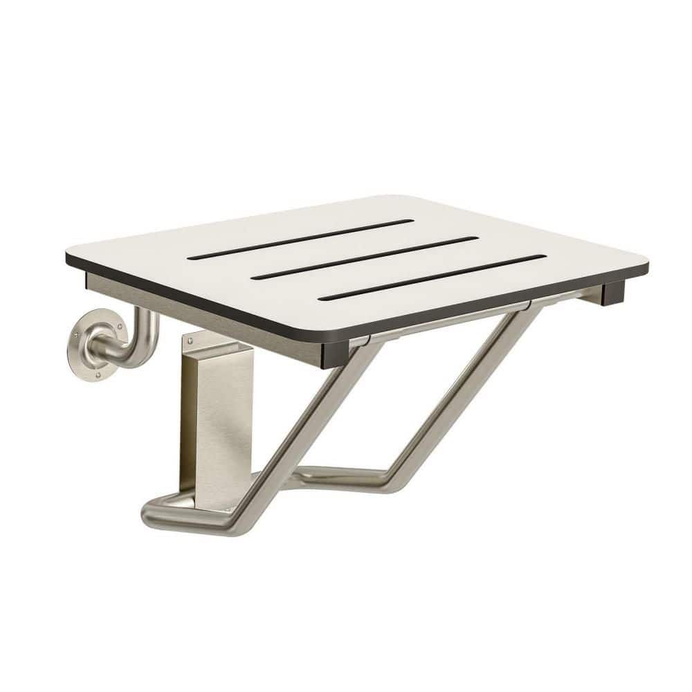 Numhew 18 in. Folding Stainless Steel Shower Seat Bench in White, Wall Mount Bathroom Shower Chair, 400 lb. Capacity (1)