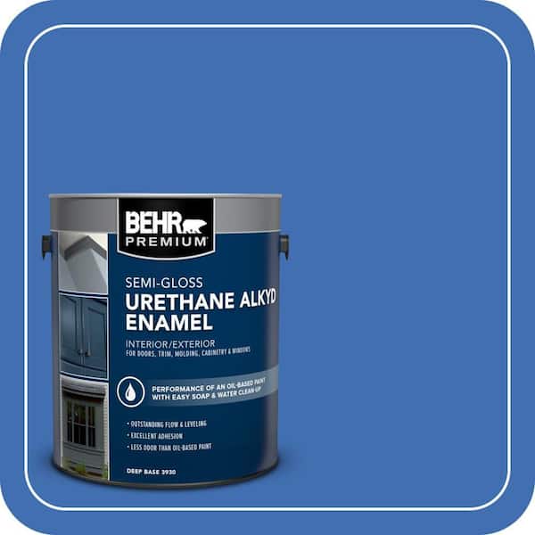 BEHR PREMIUM 1 gal. #T18-17 Wide Sky Urethane Alkyd Semi-Gloss Enamel Interior/Exterior Paint (2)