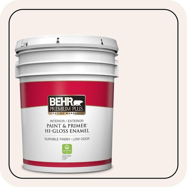 BEHR PREMIUM PLUS 5 gal. #W-B-100 Billowy Clouds Hi-Gloss Enamel Interior/Exterior Paint & Primer (2)