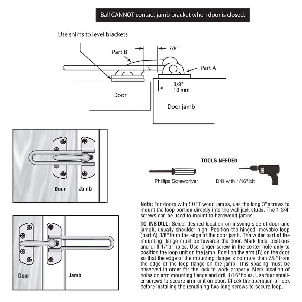 Prime-Line Diecast, White Painted, Swing Bar Door Guard (3)