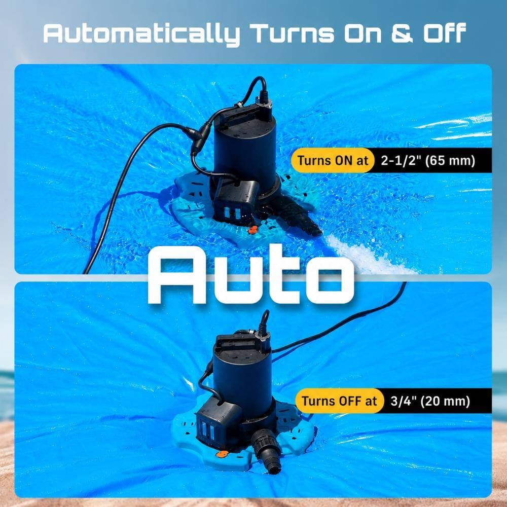 Unbranded 1/3 HP Automatic Pool Cover Pump, 3035 GPH Submersible Water Pump with 30 ft Lift, Filter Net, 25 ft Cord (2)