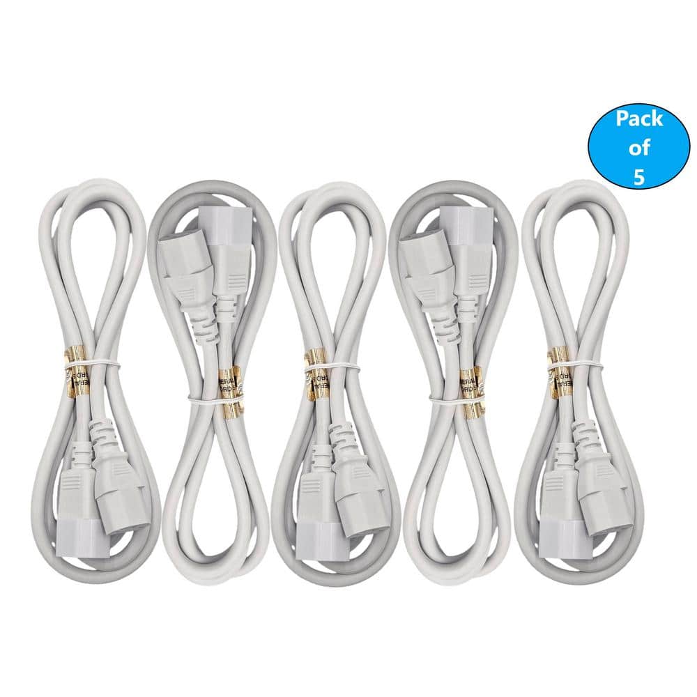 Micro Connectors, Inc 6 ft. AC Power Extension Cord (18AWG) / 3-Conductors / (C13 to C14) / Indoor (White) 5-Pack (2)