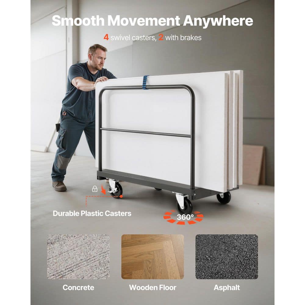 SKYSHALO Drywall Cart Dolly, 1800 lbs. Capacity, 2-in-1 Steel Truck with 5 in. Casters, 36 x 24 in. Platform and Handrails (3)