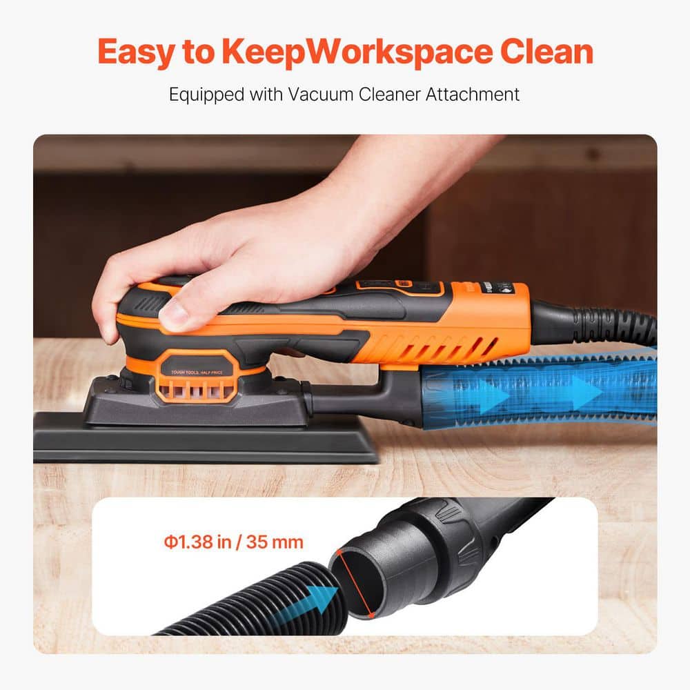SKYSHALO Sheet Sander, 3/8 Sheet 3A Corded EC Brushless Sander, 10000RPM Variable Speed Sheet Finishing Sander with Sandpapers (2)