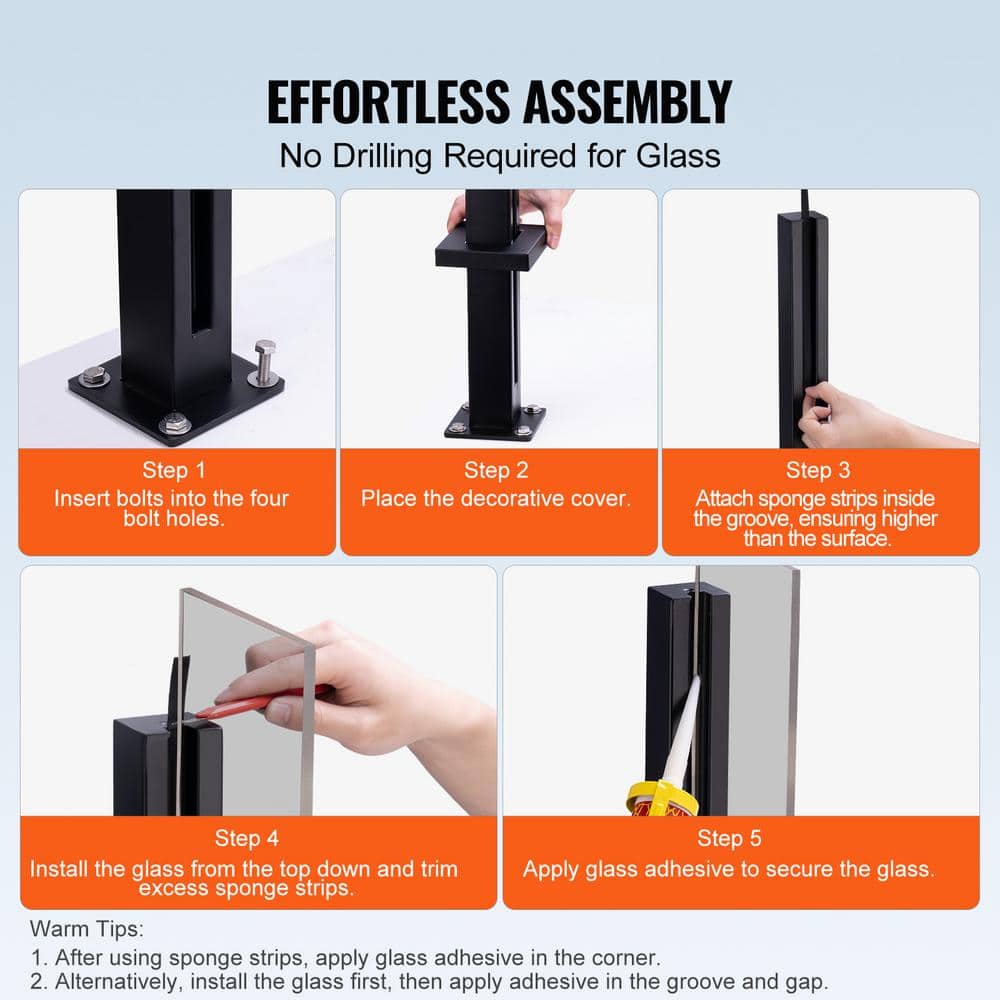 SVOPES Glass Clamp, 4.13 in. H x 4.13 in. W, Black, Tall Stainless Steel Railing Bracket for Tempered Glass, Stair Railing Kit (3)