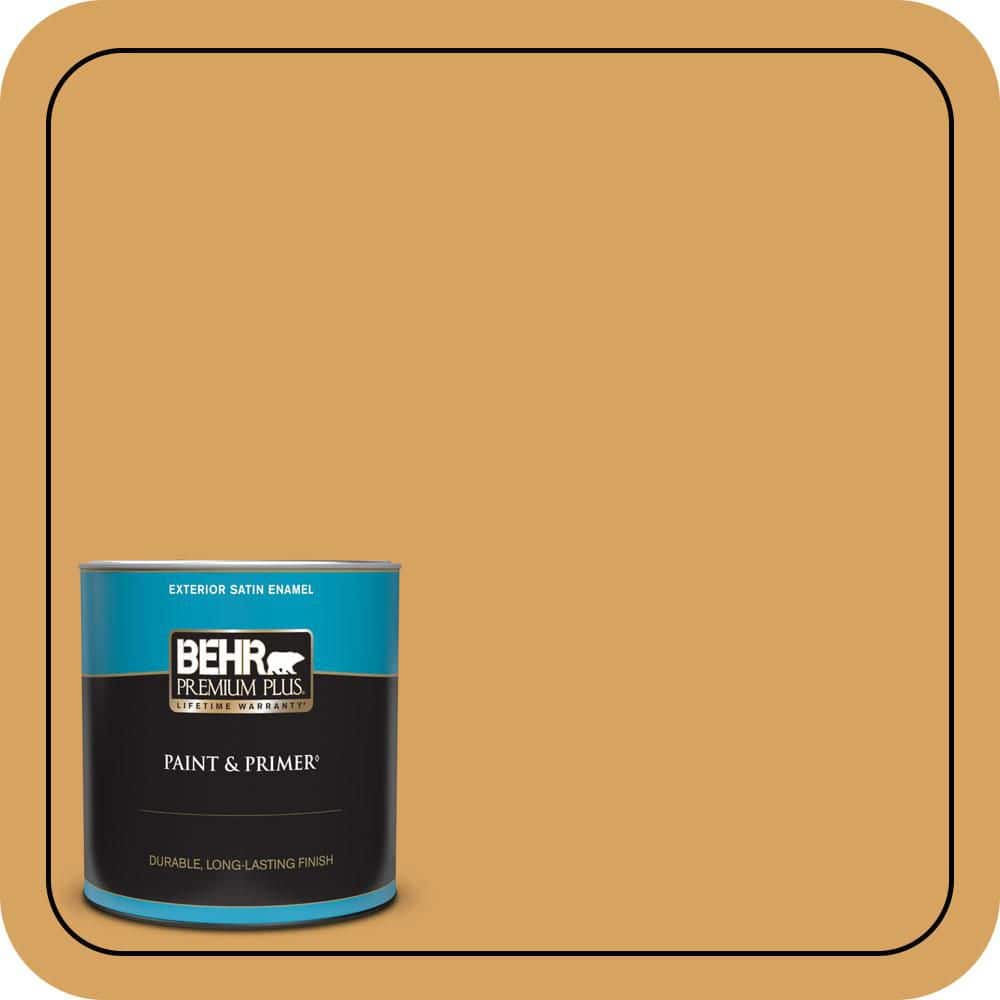 BEHR PREMIUM PLUS 1 qt. #MQ4-10 Amber Brew Satin Enamel Exterior Paint & Primer