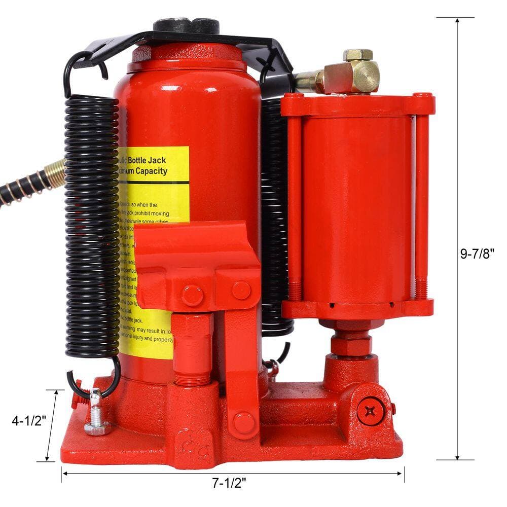 Amucolo 12 Ton Red All Welded Bottle Jack Air Hydraulic Bottle Jack, 9.8-19.3 in. Lifting Range, Manual Handle and Air Pump (2)