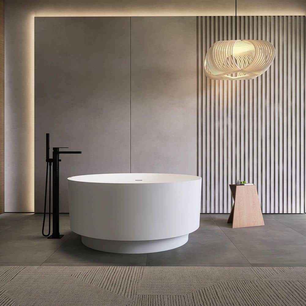 AVAXA 49 in. x 49 in. Round Shape Freestanding Solid Surface Soaking Bathtub For Bathroom in Matte White (3)