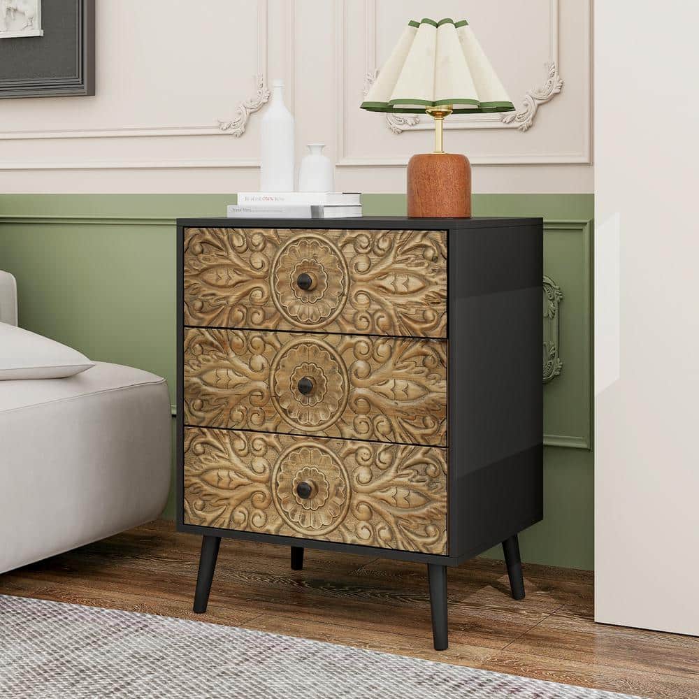 Lycvki 23.63 in. W x 14.97 in. D x 29.45 in. H Black Linen Cabinet with 3 Drawers for Bathroom (2)