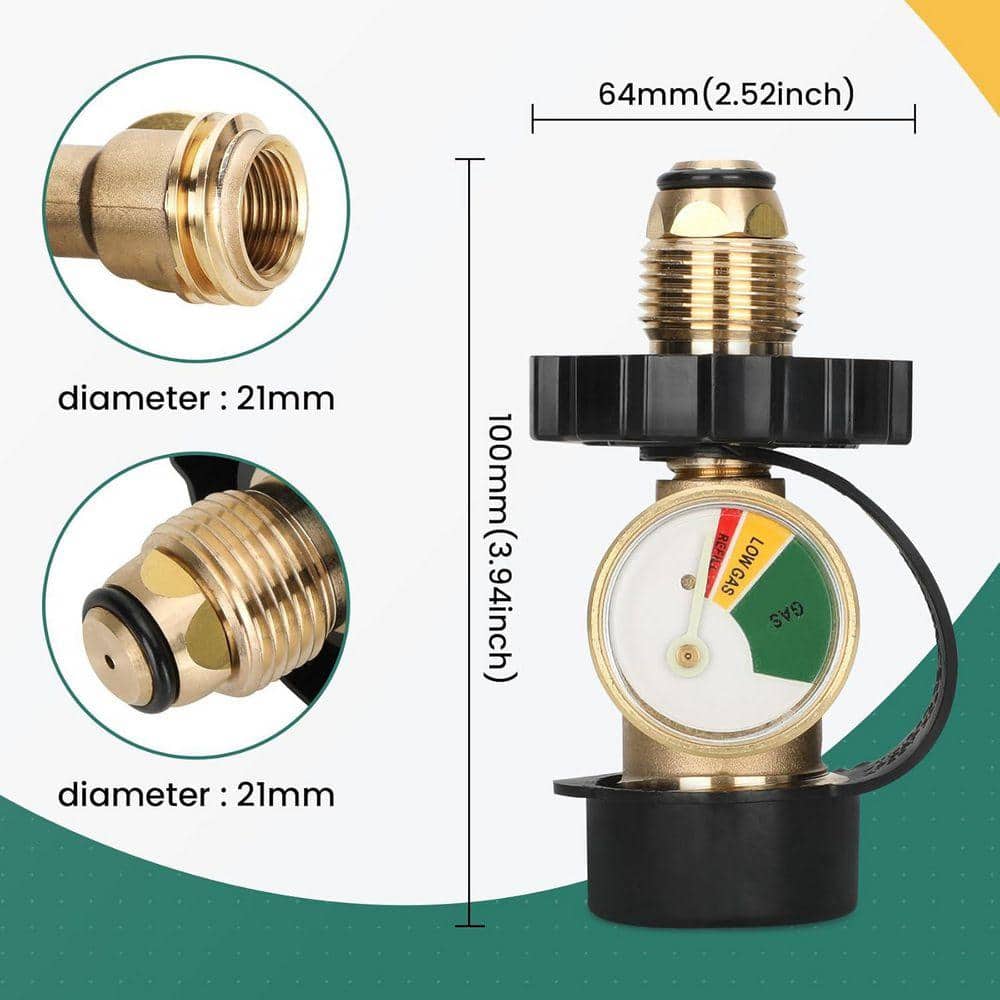 Lukvuzo Universal Propane Tank Gauge Adapter for 100 lb & 20 lb Tanks Dual-Fit Pol to Qcc1 Connector LP Gas Gauge (2)