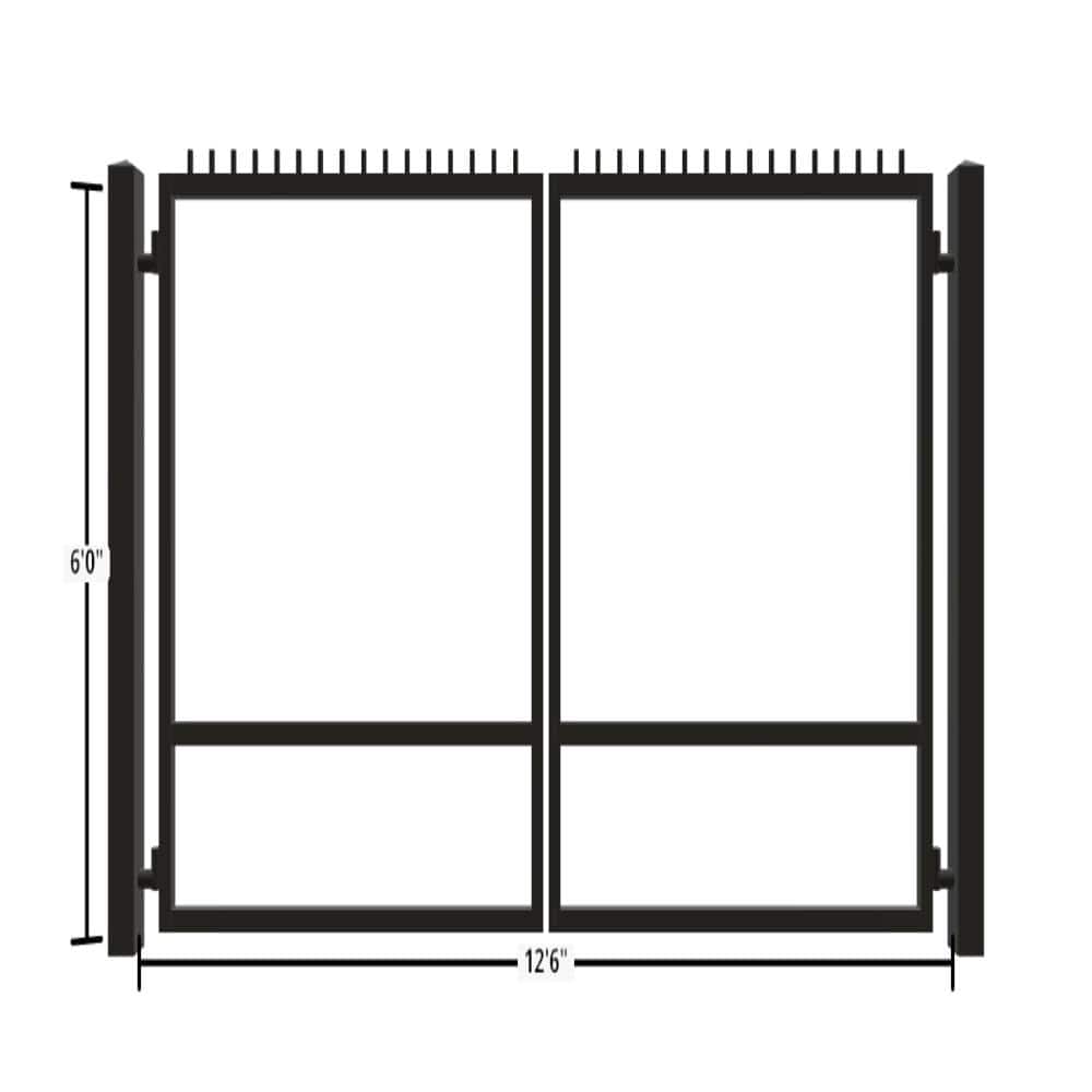 Unbranded Driveway Gate — Swing, Center, Finials, Black — 150"W x 72"H (1)