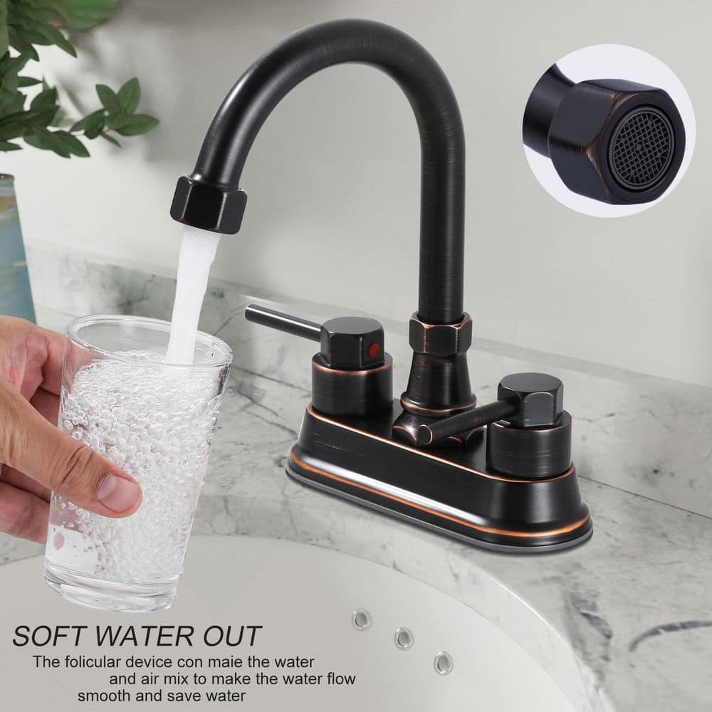 IVIGA 4 in. Centerset 3-Hole Double Handle High Arc Bathroom Faucet with Pop Up Drain and Supply Hoses in Oil Rubbed Bronze (3)
