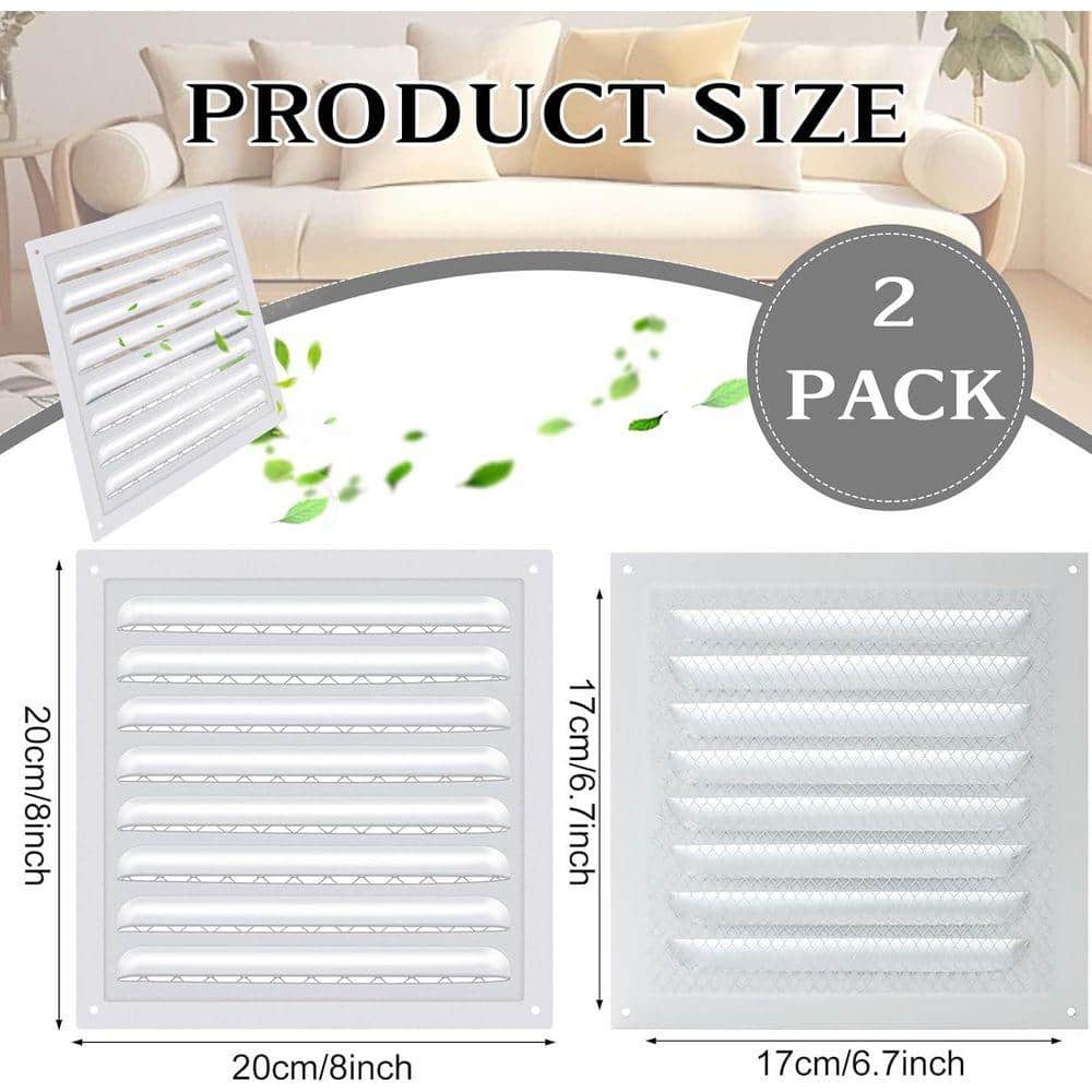 KIWDZFU 8 x 8 in. Square White Stainless Steel Attic Vent Grille with Screen Mesh for Home Garage Ceiling Ventilation 2-Pack (2)