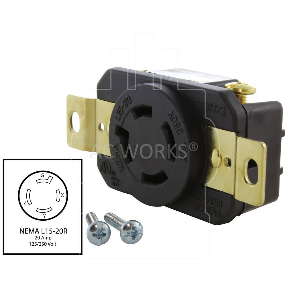 AC WORKS 20A 3-Phase 250V L15-20R Flush Mount Locking Industrial Grade Outlet UL CUL (2)