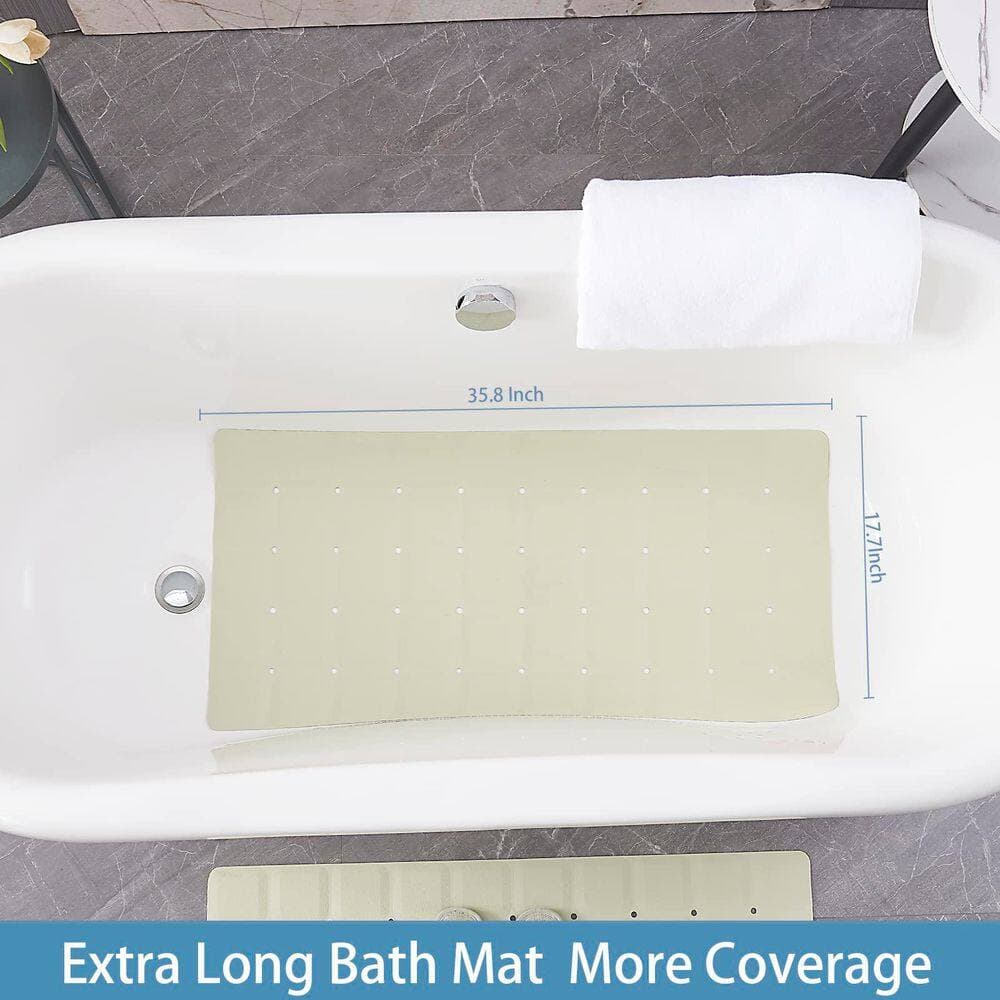 Wudkey 17.7 in. x 35.8 in. Foldable Silicone Bathtub Mat in Beige, Jumbo Size Heavy Duty Safety Bath Mat without Suction Cups (2)