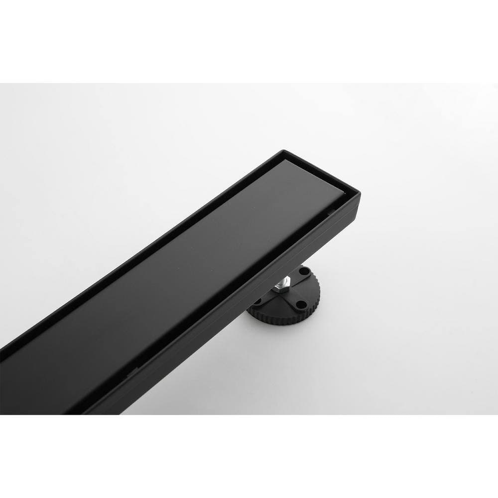 Tahanbath 28 in. Linear Shower Drain, Included Hair Strainer and Leveling Feet in Matt Black (3)