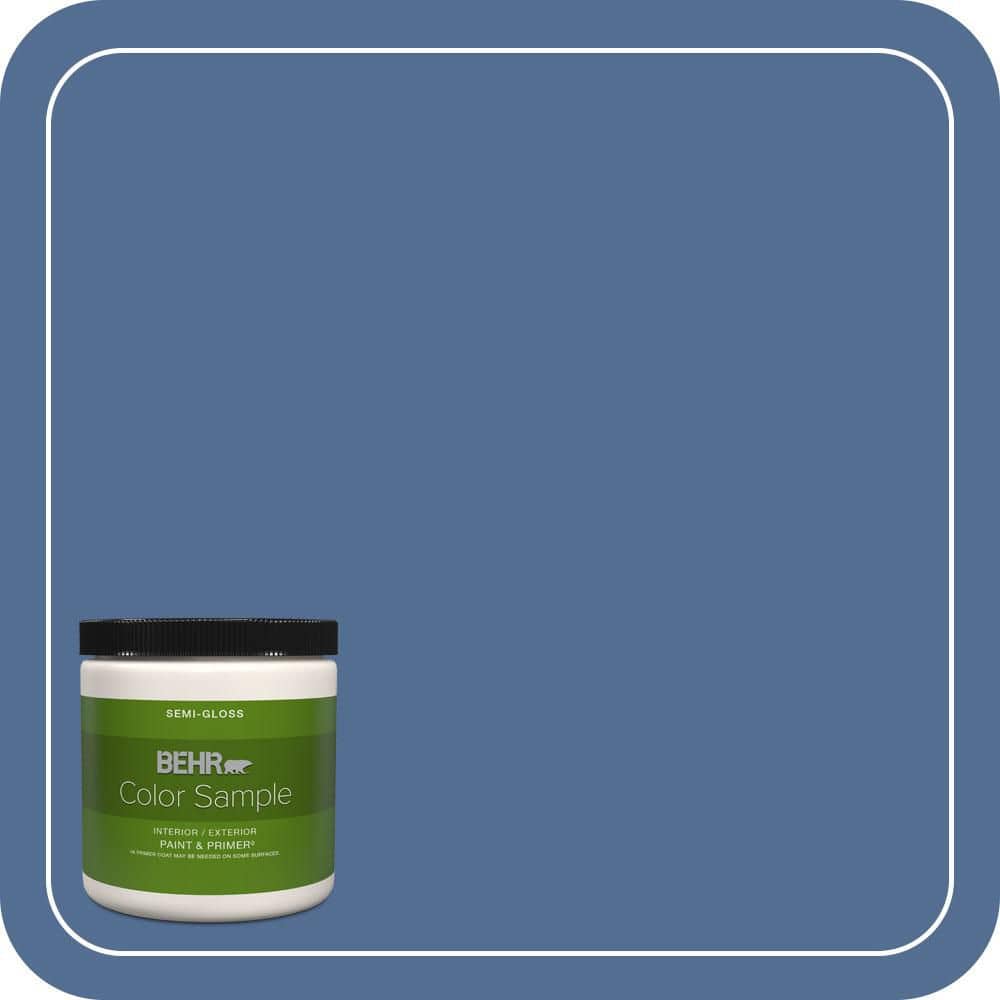 BEHR PREMIUM PLUS 8 oz. #M530-6 Charter Blue Semi-Gloss Interior/Exterior Paint & Primer Color Sample