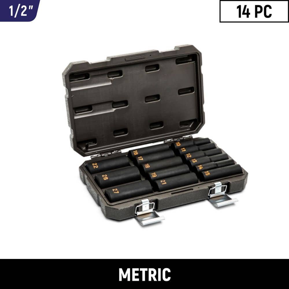 GEARWRENCH 1/2 in. Drive 6-Point Metric Hi-Viz Deep Impact Socket Set (14-Piece) (1)