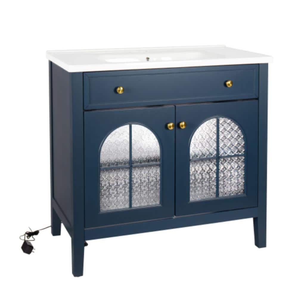 Unbranded 35.6 in. W x 18.7 in. D x 35 in. H Bathroom Blue Linen Cabinet
