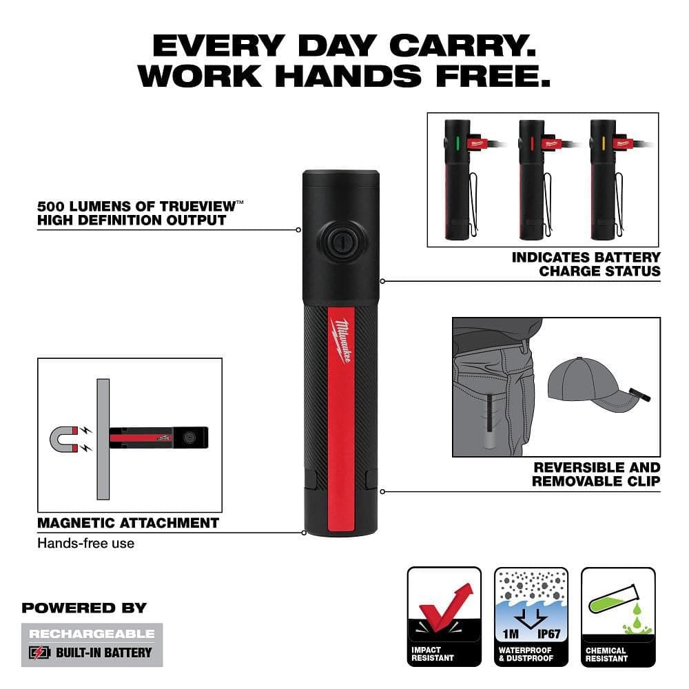 Milwaukee 500 Lumens EDC Everyday Carry Internal Rechargeable Flashlight with Magnet (4)