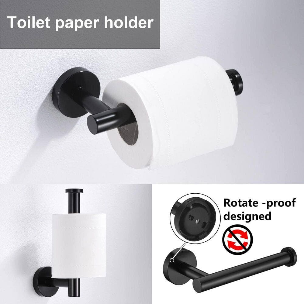 KHKFY 5-Piece Matte Black Bathroom Hardware Set with 16 In Towel Bar, Towel Ring, Toilet Paper Holder and Hooks (3)