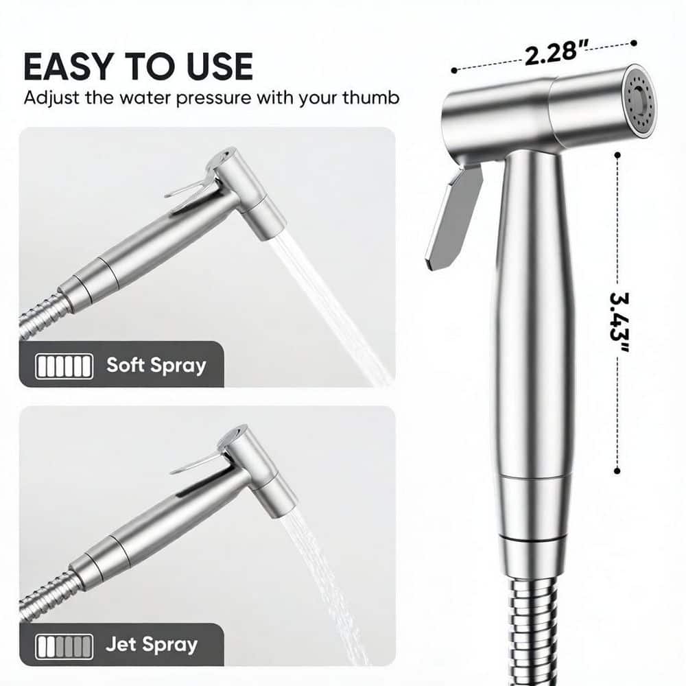 Wudkey Handheld Toilet Bidet Sprayer, Water Pressure Control, Stainless Steel Brushed Nickel Bidet Faucet, Bidet Attachment (3)