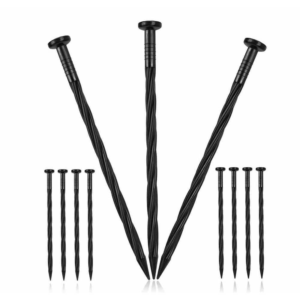 NVNOO 8 in. Plastic Landscape Anchoring Spikes for Paver Edging, Weed Barriers and Artificial Turf, Black (200-Pack) (1)