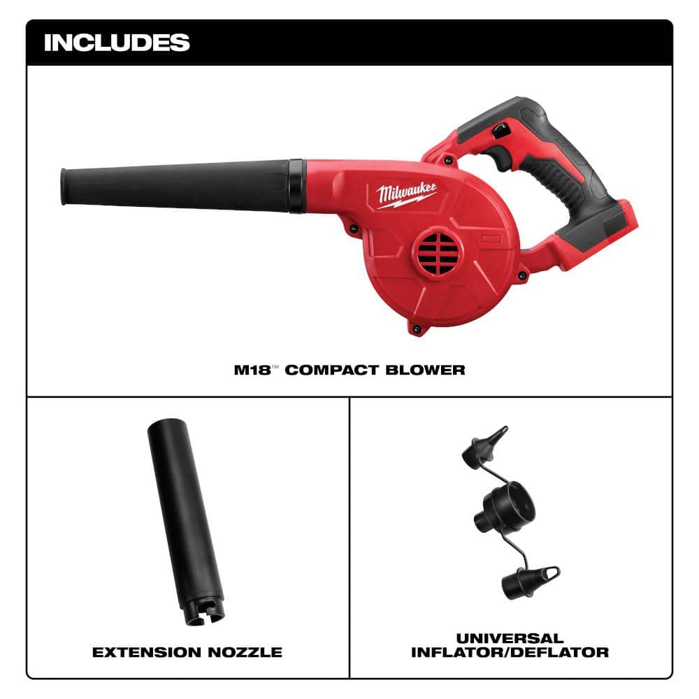 Milwaukee M18 18V Lithium-Ion Cordless Compact Blower with INKZALL Black Fine Point Jobsite Marker (2)