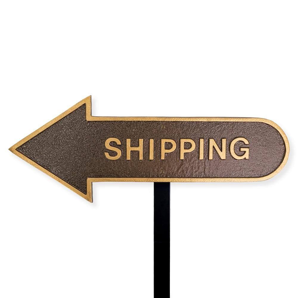 Montague Metal Products 6 in. x 15.5 in. Left Arrow Shipping Statement Plaque Sign with Lawn Stake-Hammered Bronze