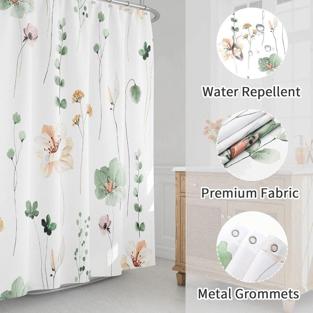 JFVKAF Watercolor Floral Shower Curtain Sage Green Beige Modern Minimalist Waterproof Polyester Set with Hooks 72 in. x 72 in. (3)