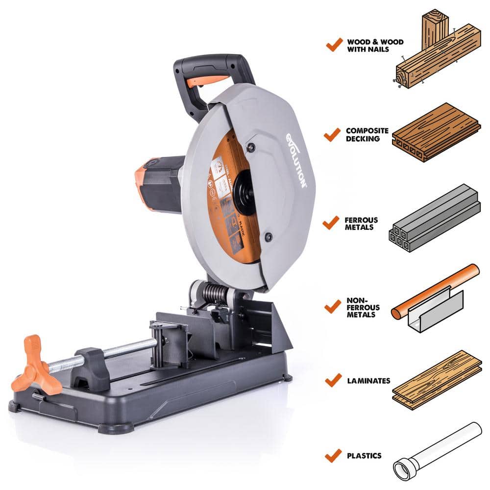 Evolution Power Tools 15 Amp 14 in. Chop Saw with V-Block and Multi-Material 32-T Blade (2)