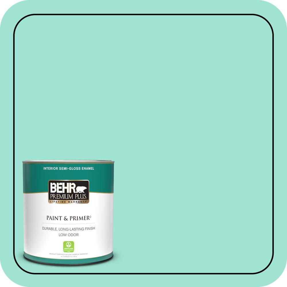 BEHR PREMIUM PLUS 1 qt. #P430-2 Aqua Wish Semi-Gloss Enamel Low Odor Interior Paint & Primer